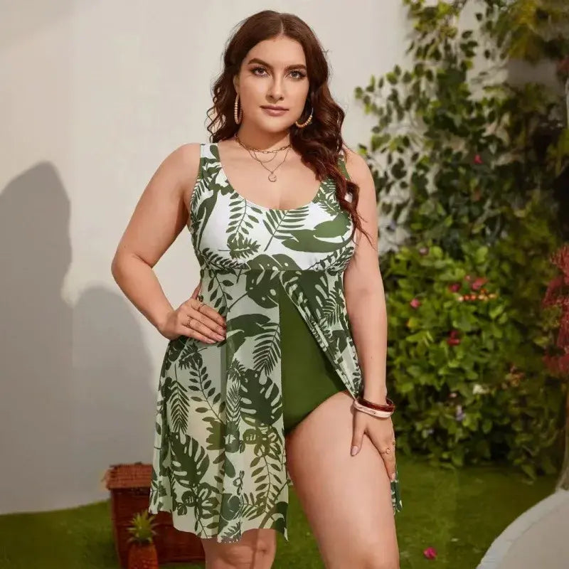 Robe de bain gainante à col en U et jupe en résille - UN - 5XL - image 0