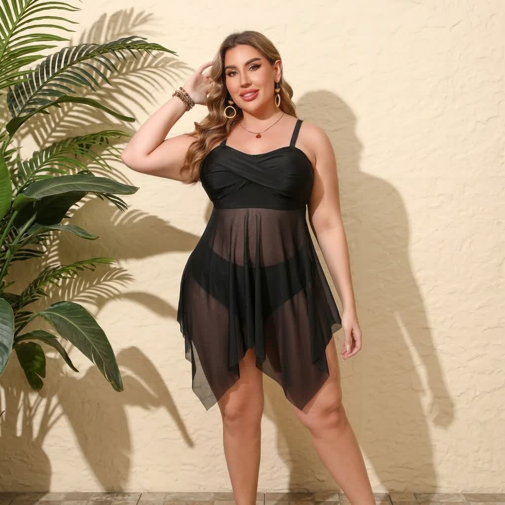 Maillot de bain cache-cœur en maille noire transparente - image 2