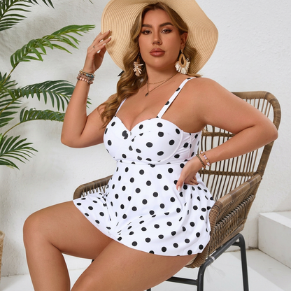 Ensemble de maillot de bain deux pièces à pois vintage - Blanc - 4XL - image 7