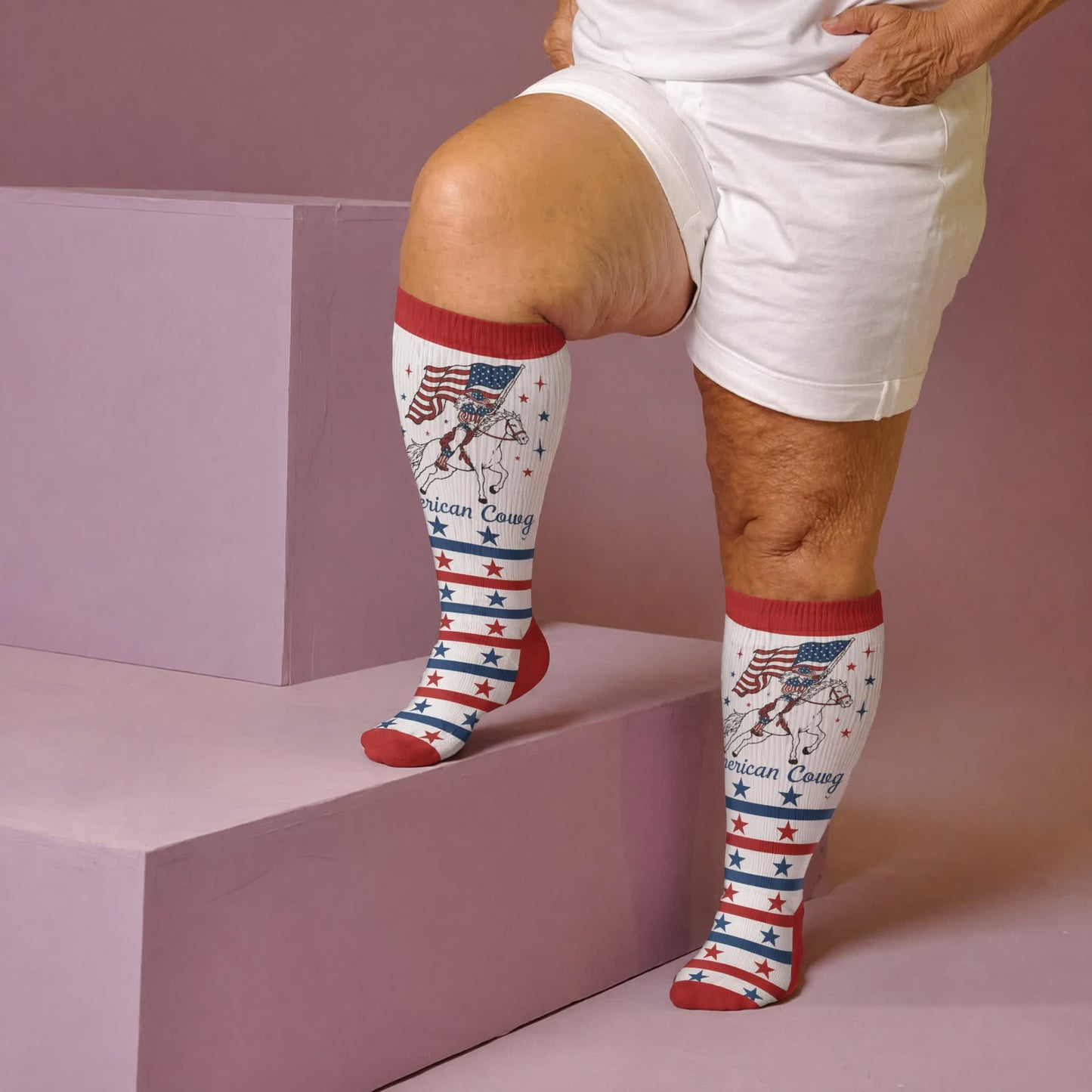 Chaussettes de compression patriotiques cowgirl grandes tailles - Rouge (1 paire) - 4XL - image 2