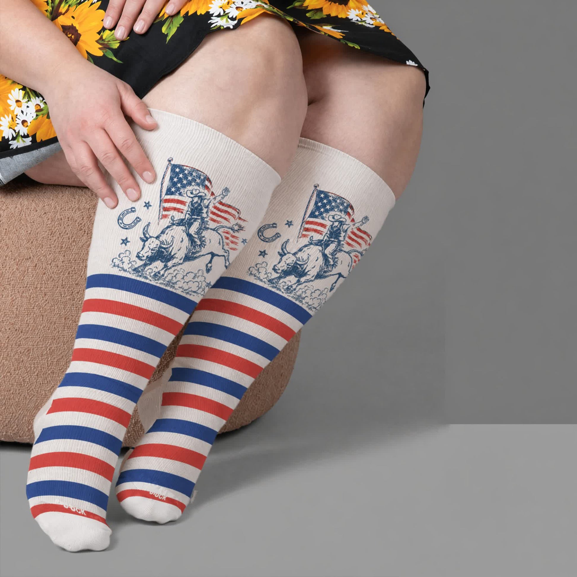 Chaussettes de compression patriotiques cowgirl grandes tailles - Blanc (1 paire) - 4XL - image 1