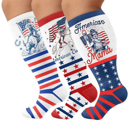 Chaussettes de compression patriotiques cowgirl grandes tailles - Multicolore (3 paires) - 4XL - image 4