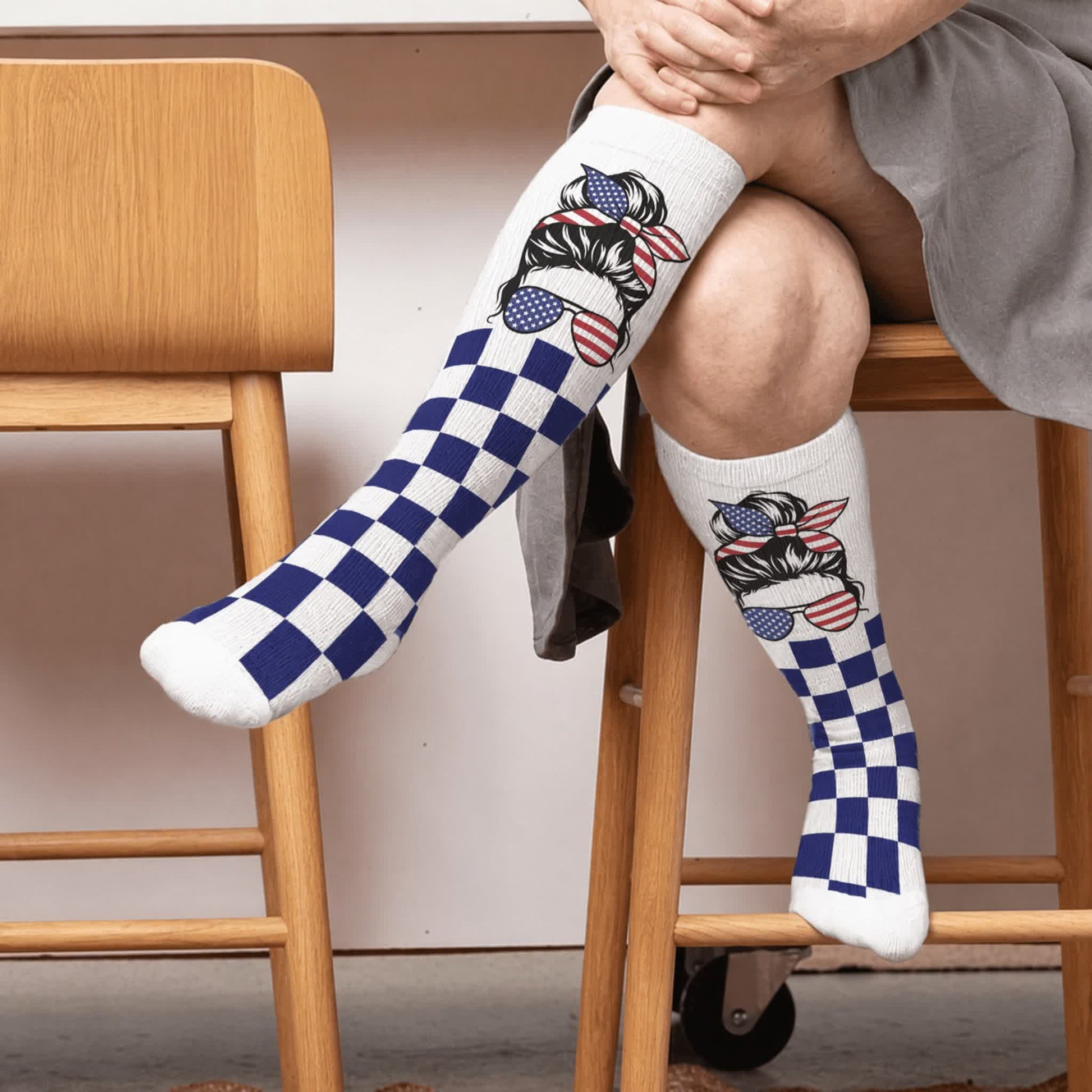 Chaussettes de compression grandes tailles à rayures patriotiques étoilées - Blanc (1 paire) - 4XL - image 1