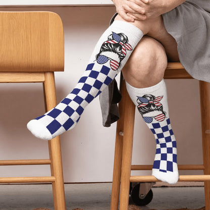 Chaussettes de compression grandes tailles à rayures patriotiques étoilées - Blanc (1 paire) - 4XL - image 1