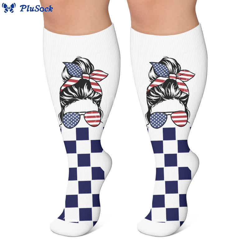 Chaussettes de compression grandes tailles à rayures patriotiques étoilées - image 5