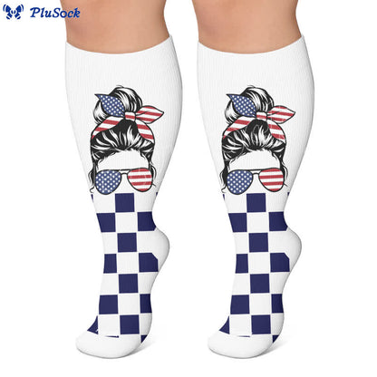 Chaussettes de compression grandes tailles à rayures patriotiques étoilées - image 5