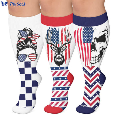 Chaussettes de compression grandes tailles à rayures patriotiques étoilées - image 0