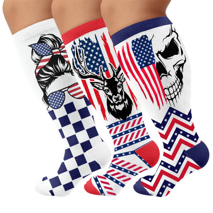 Chaussettes de compression grandes tailles à rayures patriotiques étoilées - Multicolore (3 paires) - 4XL - image 4