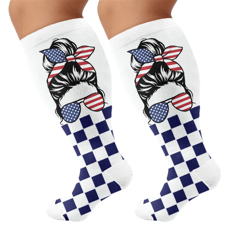 Chaussettes de compression grandes tailles à rayures patriotiques étoilées - image 8