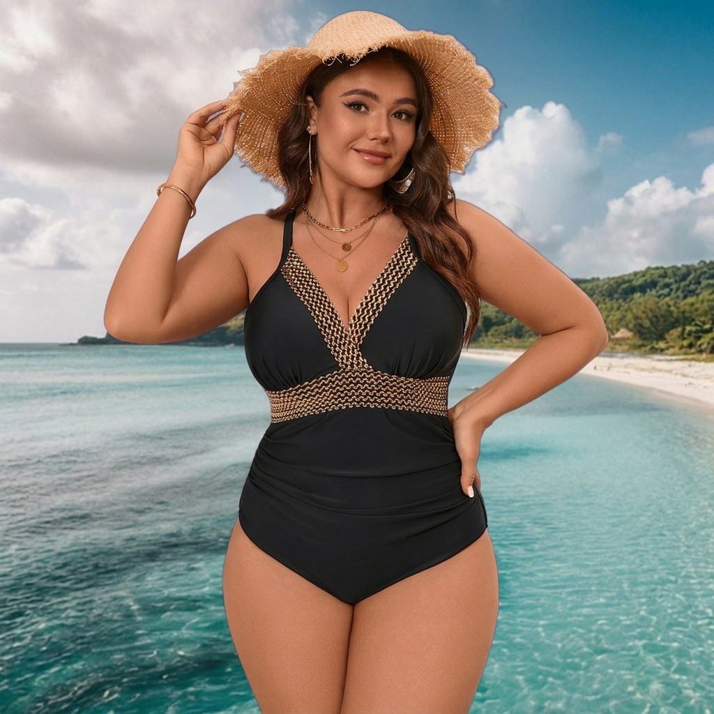 Maillot de bain une pièce noir à col en V - image 3