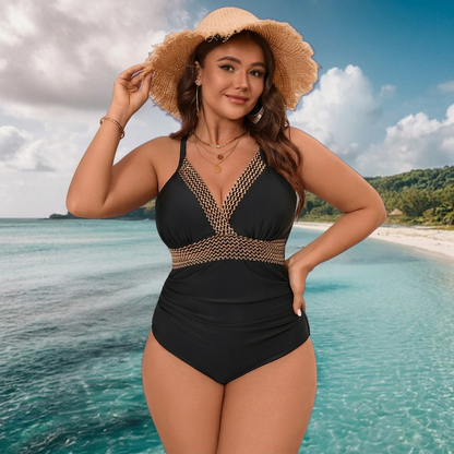 Maillot de bain une pièce noir à col en V - image 3
