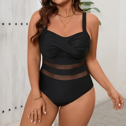 Maillot de bain une pièce noir en résille ajourée - Noir - 5XL - image 0