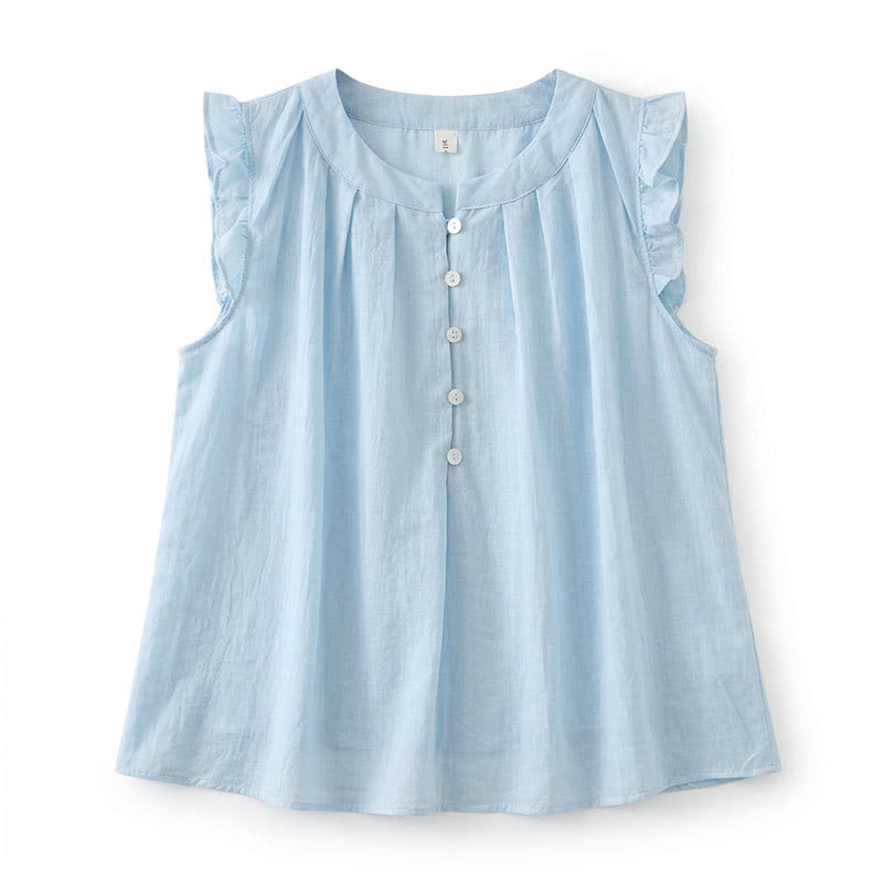 Blouse sans manches à volants grande taille - Bleu - 4XL - image 6