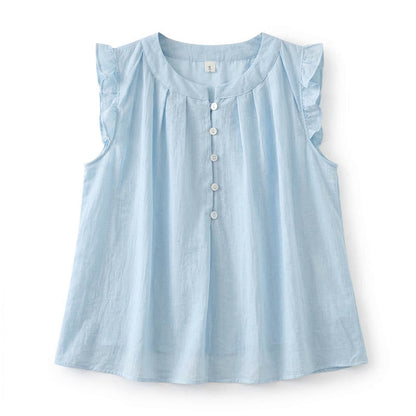Blouse sans manches à volants grande taille - Bleu - 4XL - image 6