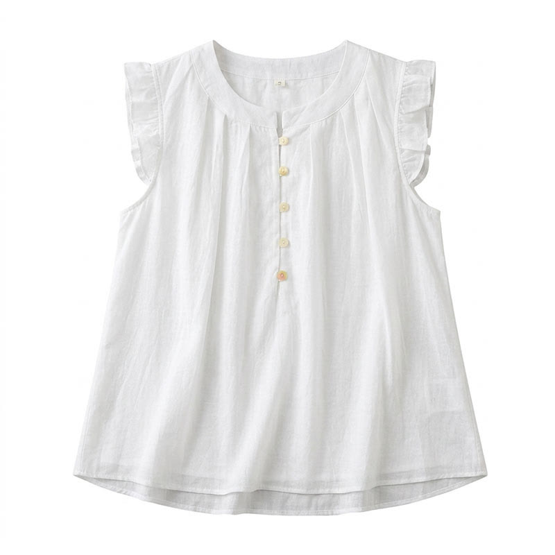 Blouse sans manches à volants grande taille - Blanc - 4XL - image 7