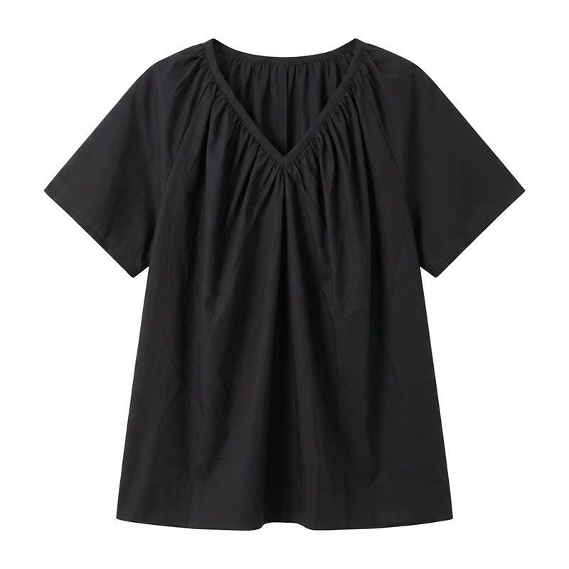 Haut à col en V froncé grande taille - Noir - 4XL - image 9