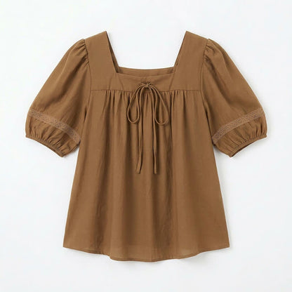 Blouse grande taille d'inspiration vintage à col carré - Kaki - 4XL - image 9