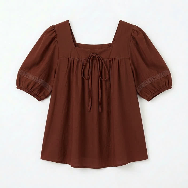 Blouse grande taille d'inspiration vintage à col carré - Vin - 4XL - image 8