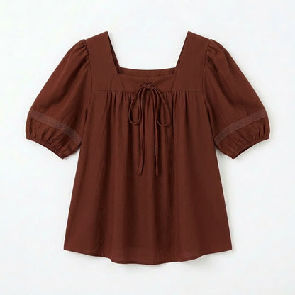 Blouse grande taille d'inspiration vintage à col carré - Vin - 4XL - image 8