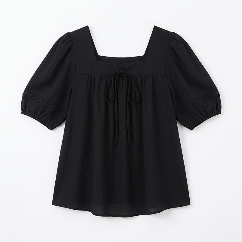 Blouse grande taille d'inspiration vintage à col carré - Noir - 4XL - image 10