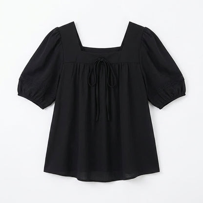 Blouse grande taille d'inspiration vintage à col carré - Noir - 4XL - image 10