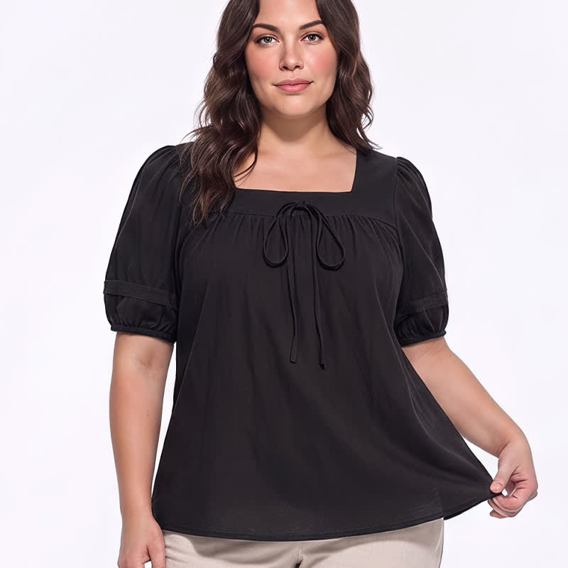 Blouse grande taille d'inspiration vintage à col carré - image 0
