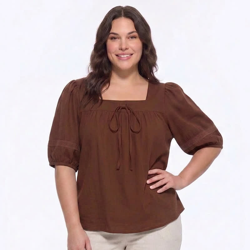 Blouse grande taille d'inspiration vintage à col carré - image 2