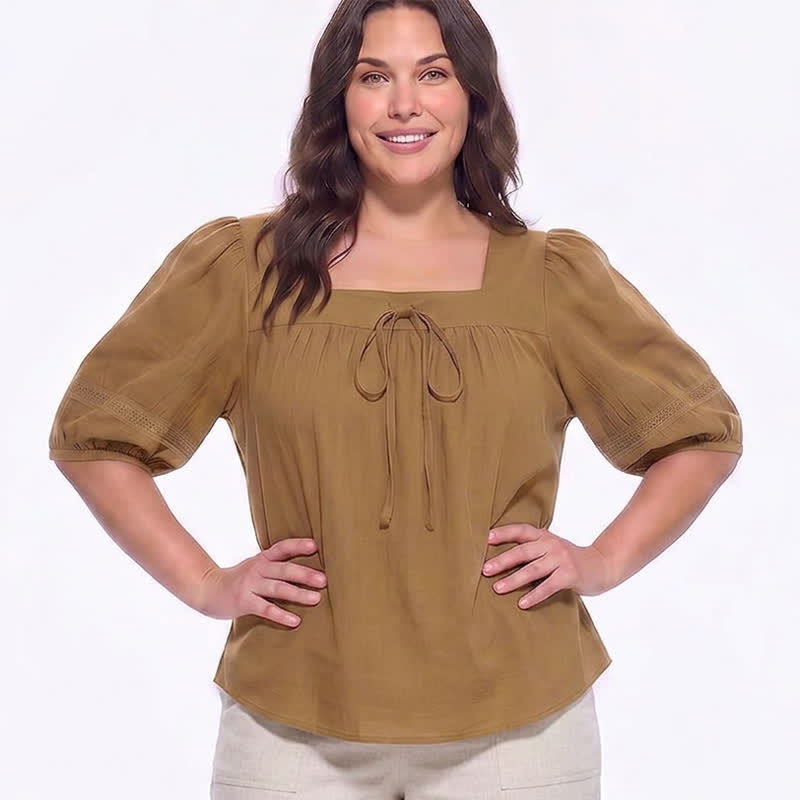 Blouse grande taille d'inspiration vintage à col carré - image 6