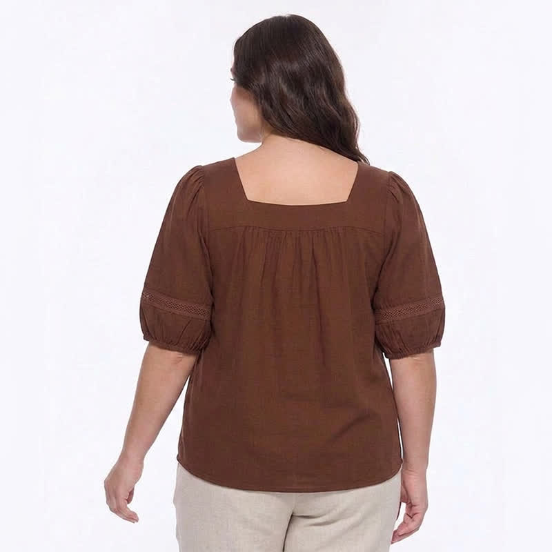 Blouse grande taille d'inspiration vintage à col carré - image 3