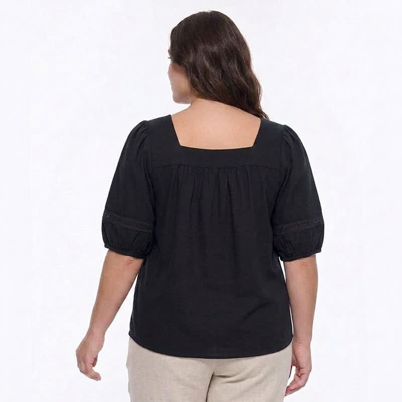 Blouse grande taille d'inspiration vintage à col carré - image 1