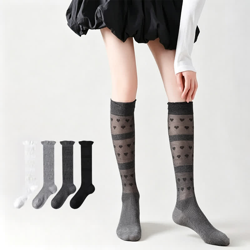Chaussettes hautes transparentes à rayures en forme de cœur (4 paires) - image 0