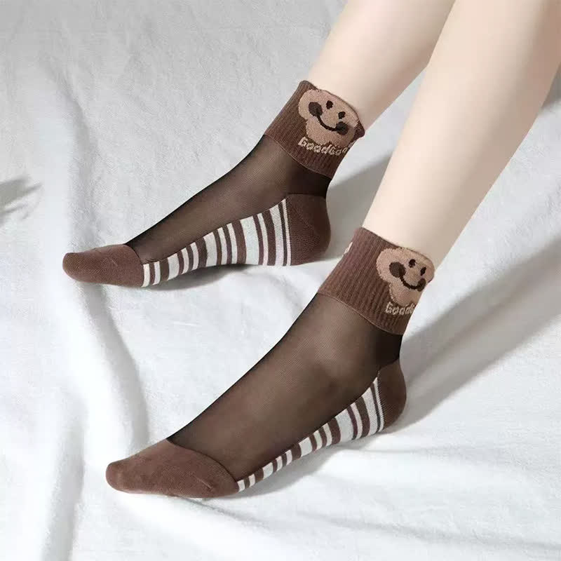 Chaussettes courtes en maille avec de jolis oursons (10 paires) - Brun clair - 40(US2-7) - image 4