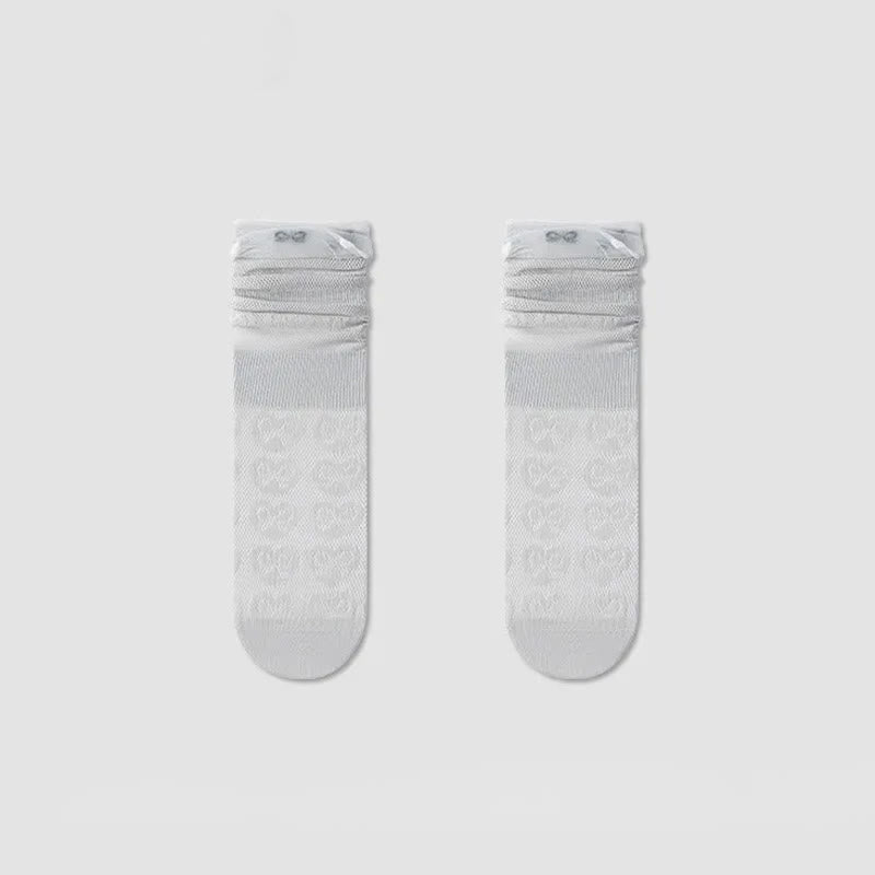 Chaussettes courtes transparentes à motif nœud (4 paires) - Gris clair - EU36-40(US3-7) - image 7