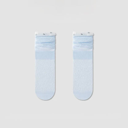 Chaussettes courtes transparentes à motif nœud (4 paires) - Bleu clair - EU36-40(US3-7) - image 9