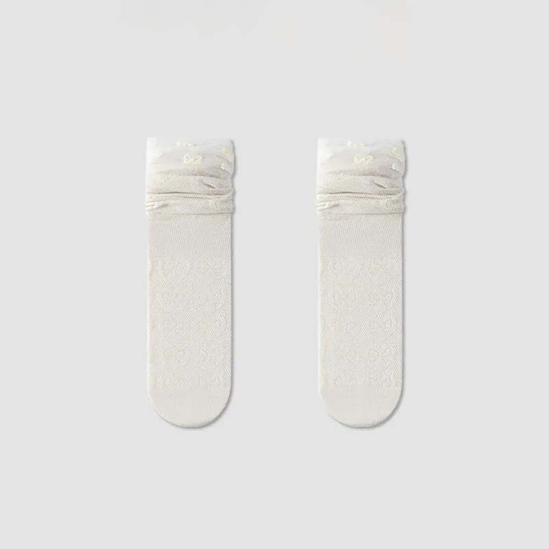 Chaussettes courtes transparentes à motif nœud (4 paires) - Beige - EU36-40(US3-7) - image 8