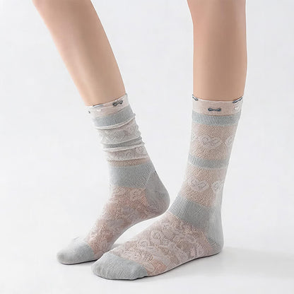 Chaussettes courtes transparentes à motif nœud (4 paires) - image 1