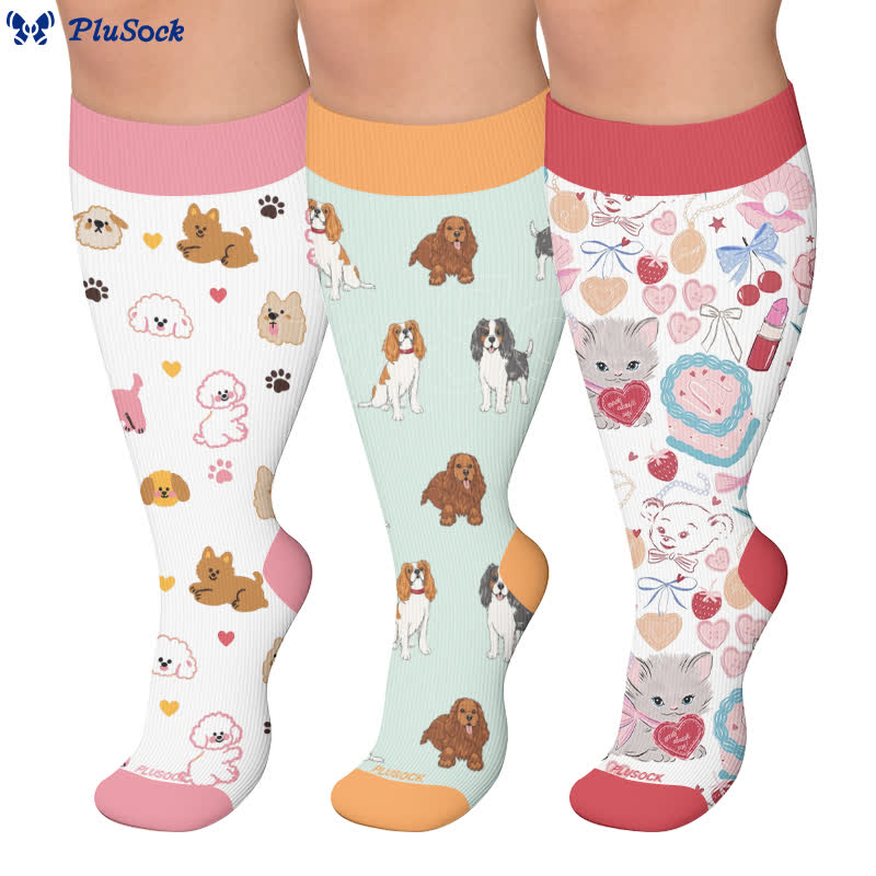 Chaussettes de compression grandes tailles en forme de cœur de chiot - image 0