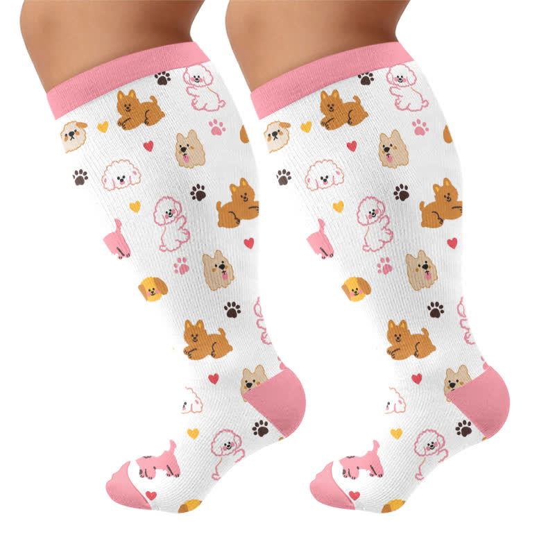 Chaussettes de compression grandes tailles en forme de cœur de chiot - Rose (1 paire) - 4XL - image 8