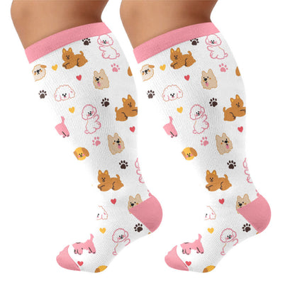 Chaussettes de compression grandes tailles en forme de cœur de chiot - Rose (1 paire) - 4XL - image 8
