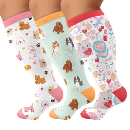 Chaussettes de compression grandes tailles en forme de cœur de chiot - Multicolore (3 paires) - 4XL - image 4