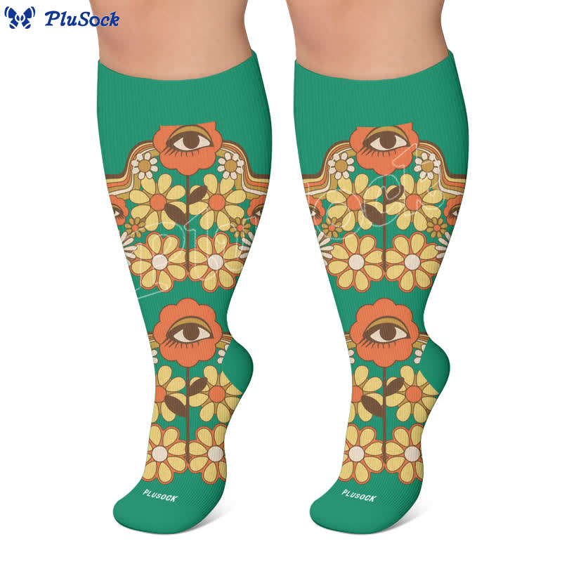 Chaussettes de compression rétro grande taille à effet œil et fleurs - image 5