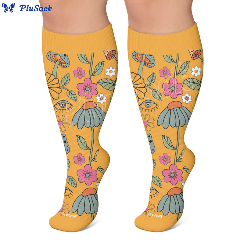 Chaussettes de compression rétro grande taille à effet œil et fleurs - image 6