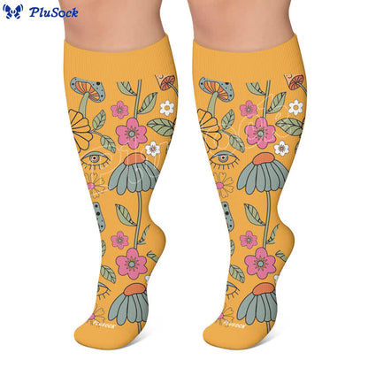 Chaussettes de compression rétro grande taille à effet œil et fleurs - image 6