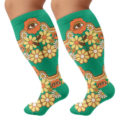 Chaussettes de compression rétro grande taille à effet œil et fleurs - image 8
