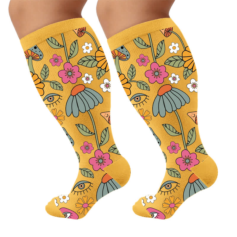 Chaussettes de compression rétro grande taille à effet œil et fleurs - image 9