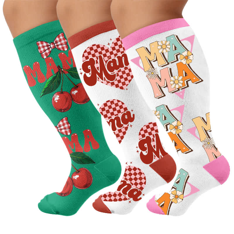 Chaussettes de compression Cherry Bow Mama grandes tailles - Multicolore (3 paires) - 4XL - image 4