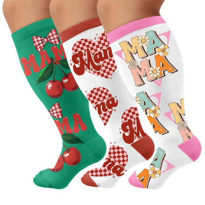 Chaussettes de compression Cherry Bow Mama grandes tailles - Multicolore (3 paires) - 4XL - image 4