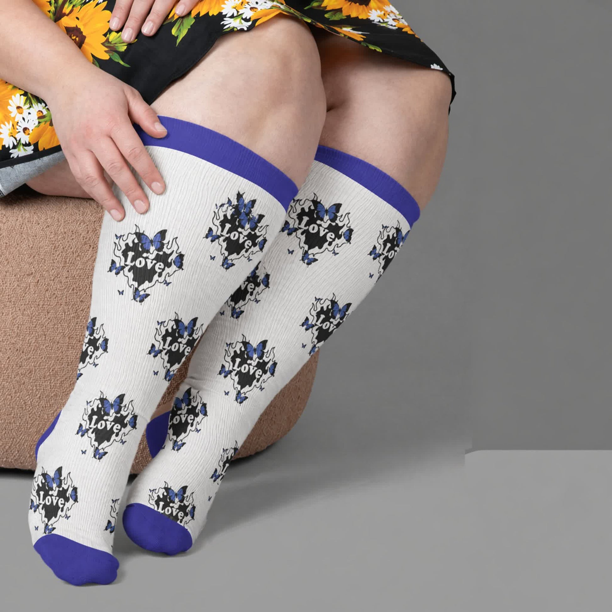 Chaussettes de compression Butterfly Flame grande taille - Bleu (1 paire) - 4XL - image 2