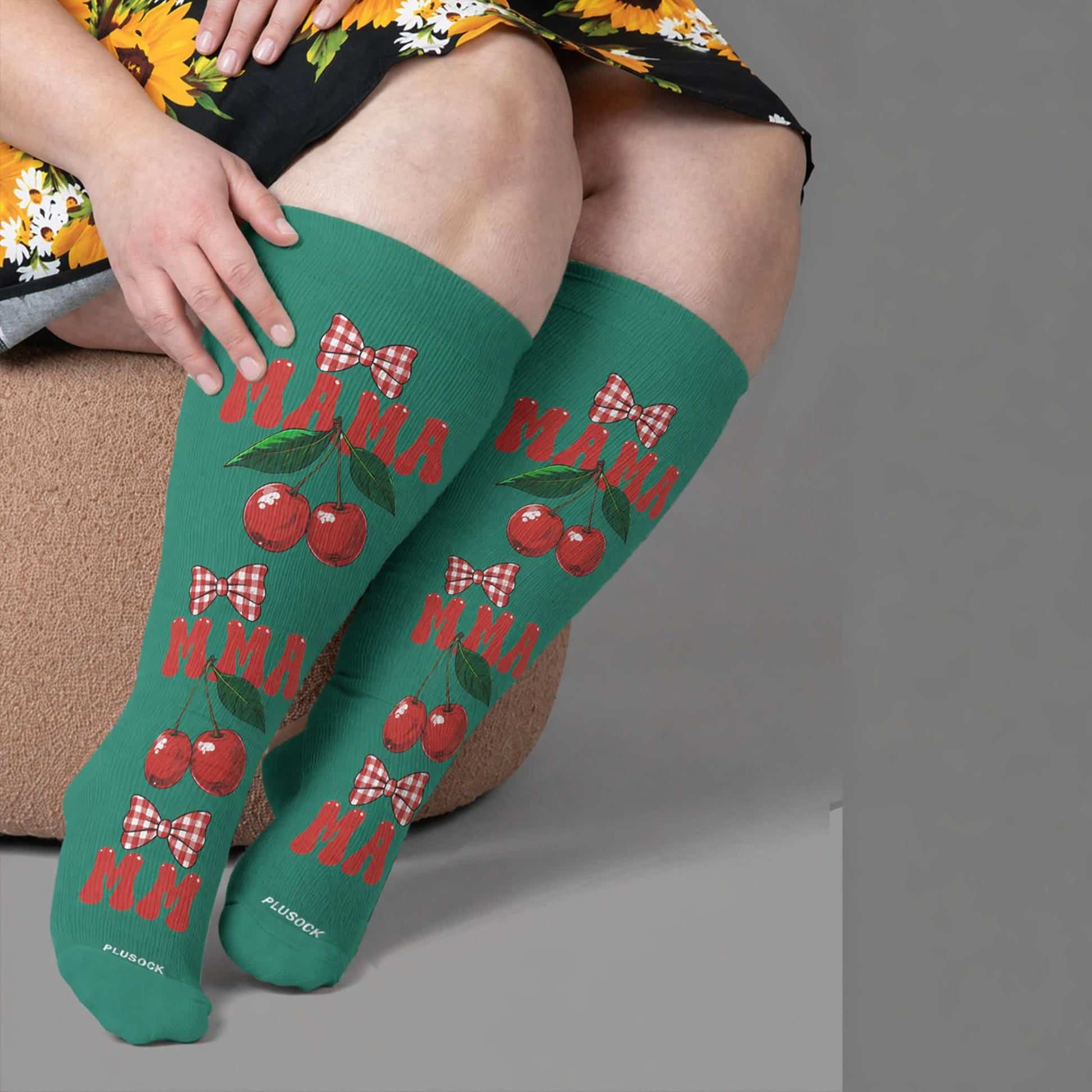 Chaussettes de compression Cherry Bow Mama grandes tailles - Vert (1 paire) - 4XL - image 1