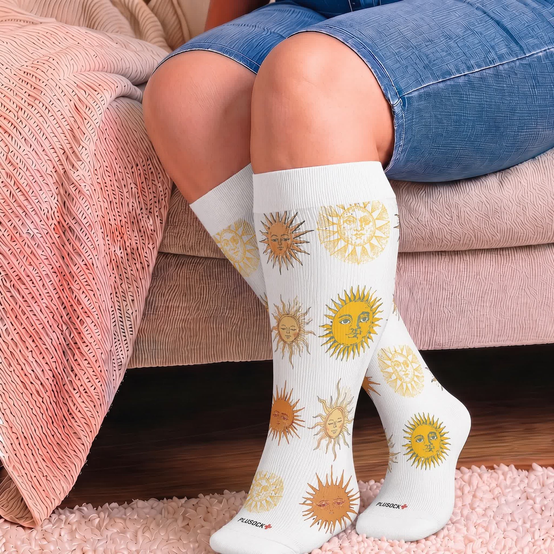 Chaussettes de compression rétro grande taille à effet œil et fleurs - Blanc (1 paire) - 4XL - image 3